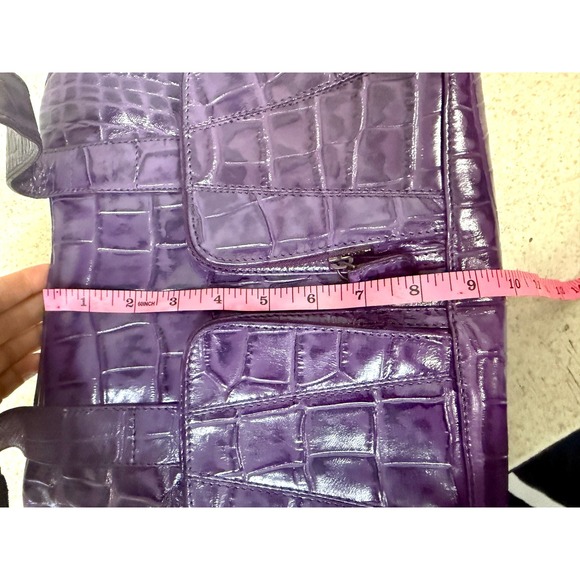 Michael Rome Purple Croco Embossed Leather Tote Bag Structured Shoulder Purse - Picture 8 of 13
